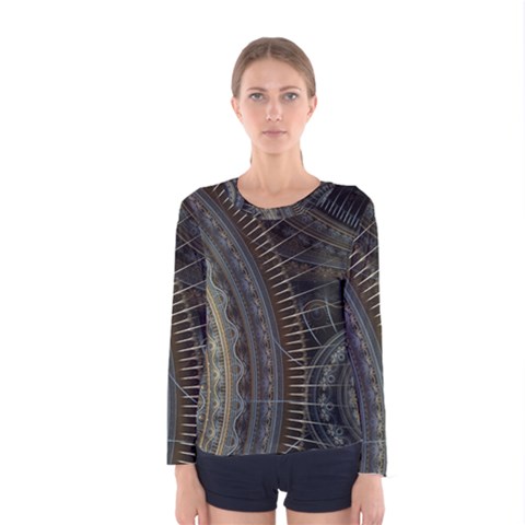 Fractal Spikes Gears Abstract Women s Long Sleeve Tee by Pakrebo