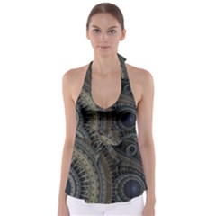 Fractal Spikes Gears Abstract Babydoll Tankini Top by Pakrebo