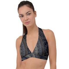 Fractal Spikes Gears Abstract Halter Plunge Bikini Top by Pakrebo