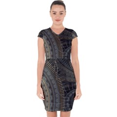 Fractal Spikes Gears Abstract Capsleeve Drawstring Dress  by Pakrebo