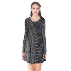 Fractal Spikes Gears Abstract Long Sleeve V-neck Flare Dress by Pakrebo