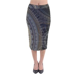 Fractal Spikes Gears Abstract Velvet Midi Pencil Skirt by Pakrebo