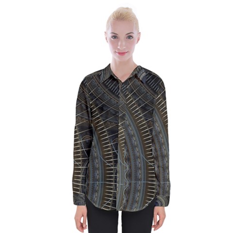 Fractal Spikes Gears Abstract Womens Long Sleeve Shirt by Pakrebo