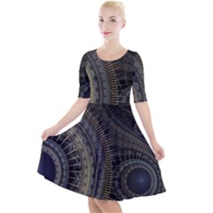 Fractal Spikes Gears Abstract Quarter Sleeve A-line Dress by Pakrebo