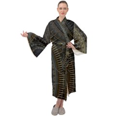 Fractal Spikes Gears Abstract Maxi Tie Front Velour Kimono by Pakrebo