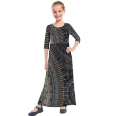 Fractal Spikes Gears Abstract Kids  Quarter Sleeve Maxi Dress by Pakrebo