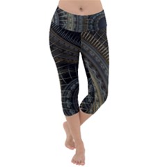 Fractal Spikes Gears Abstract Lightweight Velour Capri Yoga Leggings by Pakrebo