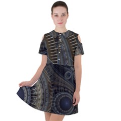 Fractal Spikes Gears Abstract Short Sleeve Shoulder Cut Out Dress  by Pakrebo