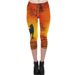 Wonderful Wolf In The Night Capri Leggings  by FantasyWorld7