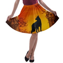 Wonderful Wolf In The Night A-line Skater Skirt