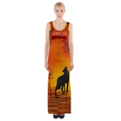 Wonderful Wolf In The Night Maxi Thigh Split Dress by FantasyWorld7