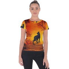 Wonderful Wolf In The Night Short Sleeve Sports Top  by FantasyWorld7