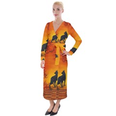 Wonderful Wolf In The Night Velvet Maxi Wrap Dress