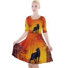 Wonderful Wolf In The Night Quarter Sleeve A-line Dress by FantasyWorld7