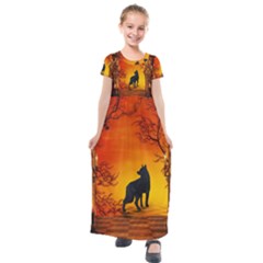 Wonderful Wolf In The Night Kids  Short Sleeve Maxi Dress by FantasyWorld7