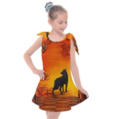 Wonderful Wolf In The Night Kids  Tie Up Tunic Dress by FantasyWorld7