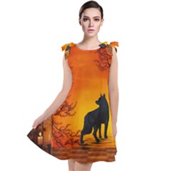 Wonderful Wolf In The Night Tie Up Tunic Dress by FantasyWorld7