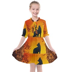 Wonderful Wolf In The Night Kids  All Frills Chiffon Dress by FantasyWorld7