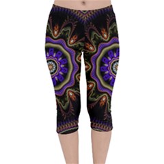 Fractal Vintage Colorful Decorative Velvet Capri Leggings 