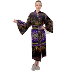 Fractal Vintage Colorful Decorative Maxi Tie Front Velour Kimono by Pakrebo