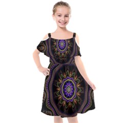 Fractal Vintage Colorful Decorative Kids  Cut Out Shoulders Chiffon Dress