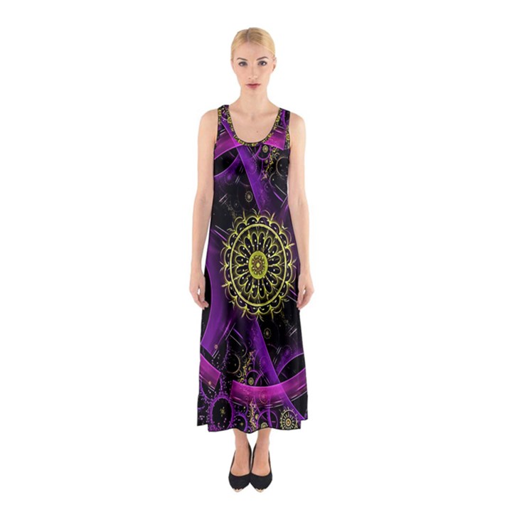 Fractal Neon Rings Geometric Sleeveless Maxi Dress