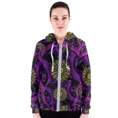 Fractal Neon Rings Geometric Women s Zipper Hoodie by Pakrebo