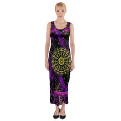 Fractal Neon Rings Geometric Fitted Maxi Dress by Pakrebo