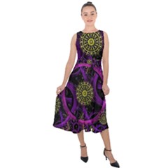 Fractal Neon Rings Geometric Midi Tie-back Chiffon Dress by Pakrebo