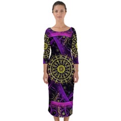 Fractal Neon Rings Geometric Quarter Sleeve Midi Bodycon Dress by Pakrebo