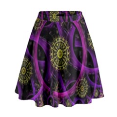 Fractal Neon Rings Geometric High Waist Skirt by Pakrebo