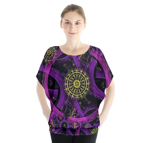 Fractal Neon Rings Geometric Batwing Chiffon Blouse by Pakrebo