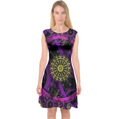 Fractal Neon Rings Geometric Capsleeve Midi Dress by Pakrebo