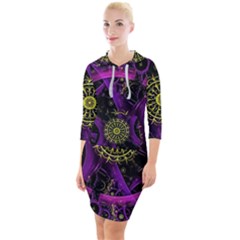 Fractal Neon Rings Geometric Quarter Sleeve Hood Bodycon Dress by Pakrebo