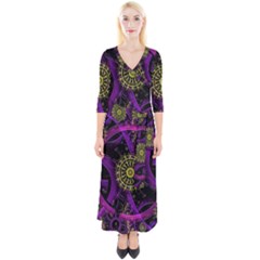 Fractal Neon Rings Geometric Quarter Sleeve Wrap Maxi Dress by Pakrebo