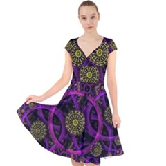 Fractal Neon Rings Geometric Cap Sleeve Front Wrap Midi Dress by Pakrebo