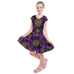 Fractal Neon Rings Geometric Kids  Short Sleeve Dress by Pakrebo