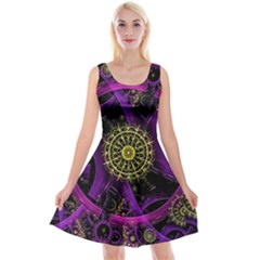 Fractal Neon Rings Geometric Reversible Velvet Sleeveless Dress by Pakrebo