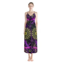 Fractal Neon Rings Geometric Button Up Chiffon Maxi Dress by Pakrebo