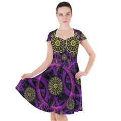 Fractal Neon Rings Geometric Cap Sleeve Midi Dress by Pakrebo