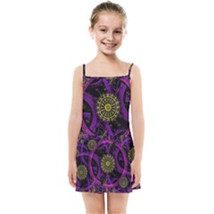 Fractal Neon Rings Geometric Kids  Summer Sun Dress by Pakrebo