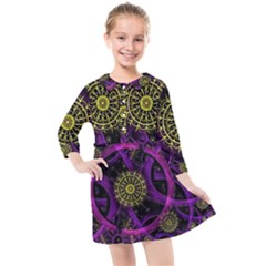 Fractal Neon Rings Geometric Kids  Quarter Sleeve Shirt Dress by Pakrebo