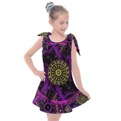 Fractal Neon Rings Geometric Kids  Tie Up Tunic Dress by Pakrebo