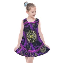 Fractal Neon Rings Geometric Kids  Summer Dress by Pakrebo