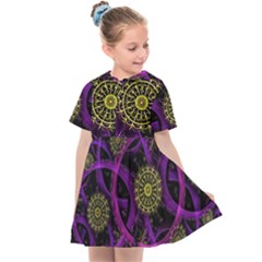 Fractal Neon Rings Geometric Kids  Sailor Dress by Pakrebo