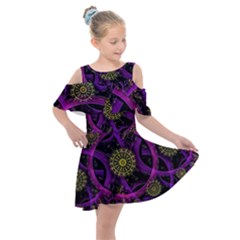 Fractal Neon Rings Geometric Kids  Shoulder Cutout Chiffon Dress by Pakrebo