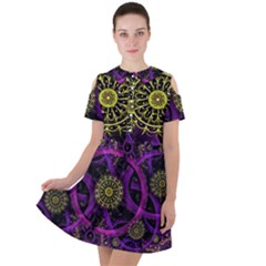 Fractal Neon Rings Geometric Short Sleeve Shoulder Cut Out Dress  by Pakrebo