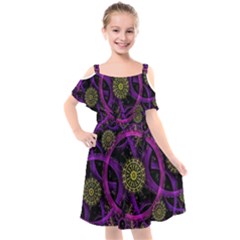 Fractal Neon Rings Geometric Kids  Cut Out Shoulders Chiffon Dress