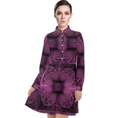 Fractal Magenta Pattern Geometry Long Sleeve Chiffon Shirt Dress by Pakrebo