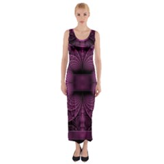 Fractal Magenta Pattern Geometry Fitted Maxi Dress by Pakrebo